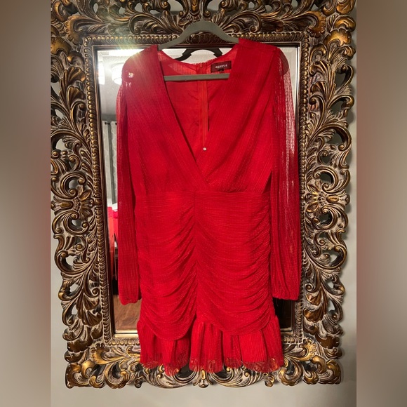 4SI3NNA Shirred Tulle Mini Dress in Red - Picture 4 of 6